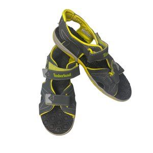 Timberland Boys Size 5 Sandals Gray with Yellow Interior Velcro Closure Adventur